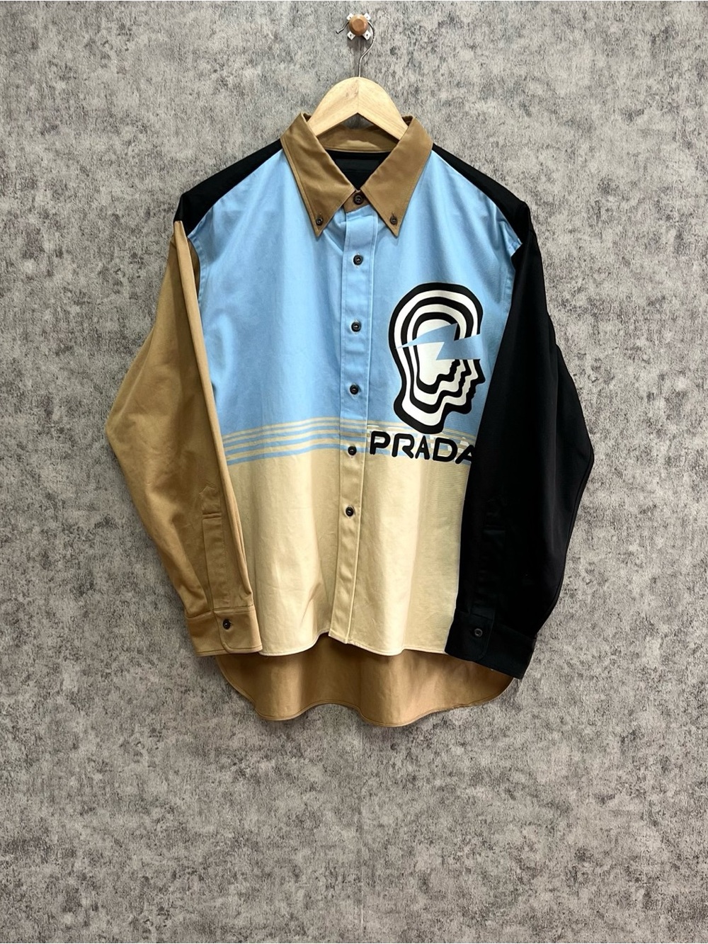 🚩steal Prada Colorblock Long-Sleeve Button-Up Shirt - Blue/Tan/Black